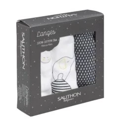 Babyfan Lot De 3 Langes Bio 70x70 Bleu / Blanc De Sauthon Baby's Sweet Home