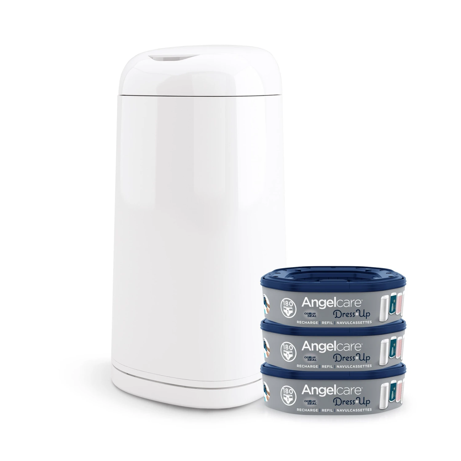Starter Pack Poubelle à Couches Dress Up + 3 Recharges Blanc De Angelcare 1 Starter Pack Poubelle à Couches Dress Up + 3 Recharges Blanc De Angelcare