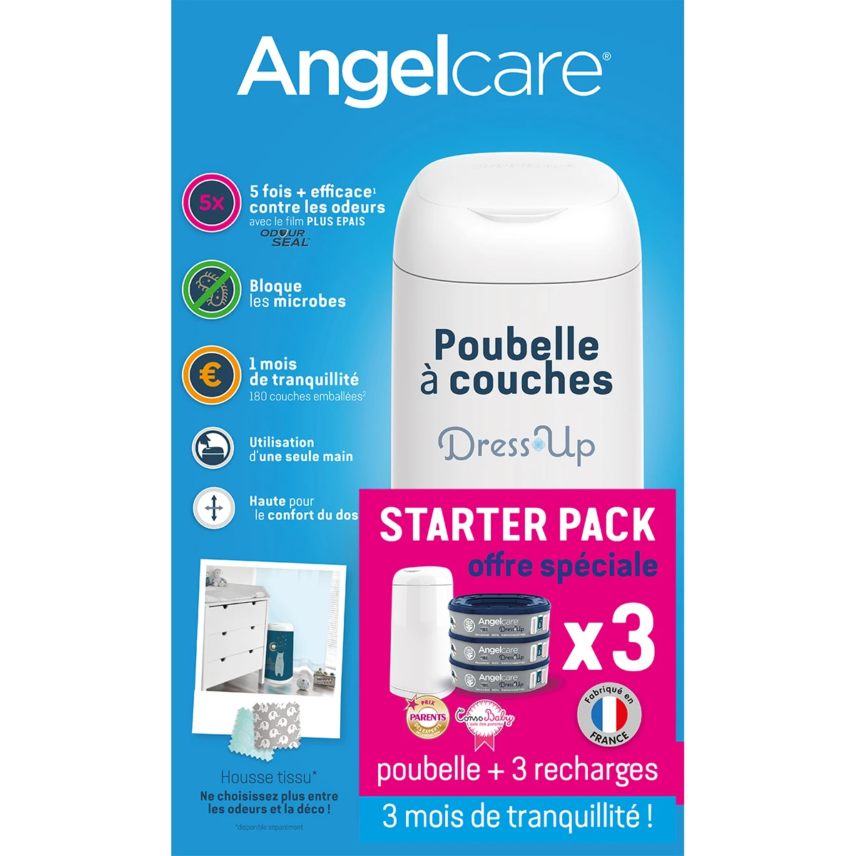 Starter Pack Poubelle à Couches Dress Up + 3 Recharges Blanc De Angelcare 2 Starter Pack Poubelle à Couches Dress Up + 3 Recharges Blanc De Angelcare – Image 2